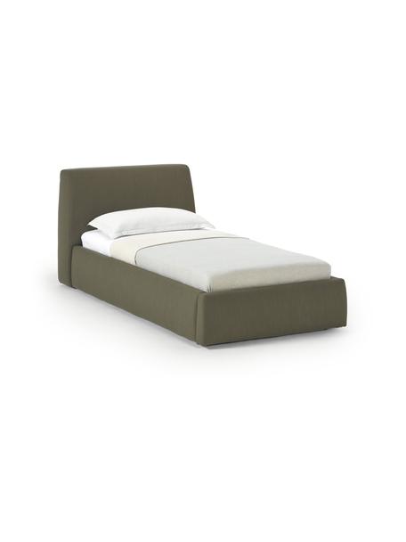 Letto singolo Cloud, Rivestimento: tessuto finemente struttu, Struttura: legno massiccio di pino e, Piedini: legno laccato Il material, Tessuto verde scuro, Larg. 90 x Lung. 200 cm
