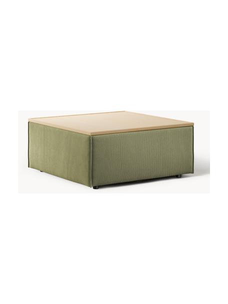 Sofa-Hocker Lennon aus Cord mit Stauraum, Bezug: Cord (92 % Polyester, 8 %, Tablett: Eichenholz, Spannplatte m, Gestell: Spanplatte, mitteldichte , Cord Olivgrün, helles Eichenholz, B 88 x T 88 cm