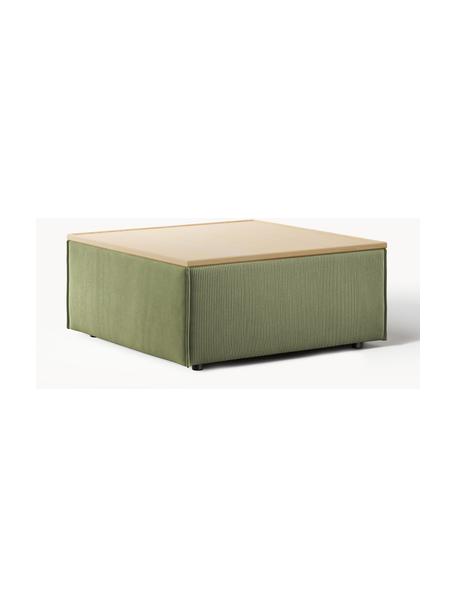 Sofa-Hocker Lennon aus Cord mit Stauraum, Bezug: Cord (92 % Polyester, 8 %, Tablett: Eichenholz, Spannplatte m, Gestell: Spanplatte, mitteldichte , Cord Olivgrün, helles Eichenholz, B 88 x T 88 cm