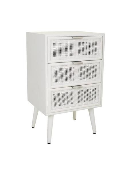 Comodino in legno con cassetti Cayetana Shelfy, Maniglie: metallo, Piedini: legno di bambù verniciato, Legno di bambù laccato , bianco, argentato, Larg. 42 x Alt. 71 cm