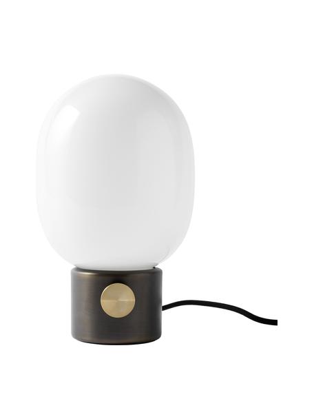 Lampada da tavolo dimmerabile marrone con porta USB Viola, Paralume: vetro, Base della lampada: metallo rivestito, Bianco, legno, Ø 19 x Alt. 32 cm