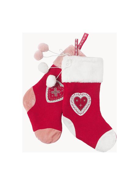 Set de calcetines navideños Rudolf, 45 cm, 2 uds., 100% poliéster, Rojo, rosa, blanco, An 26 x Al 45 cm