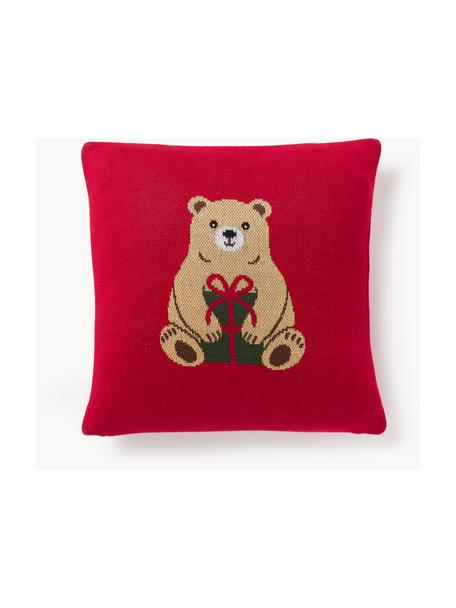 Housse de coussin en coton avec motif hivernal Buddy, 100 % coton, Rouge, multicolore, larg. 30 x long. 50 cm