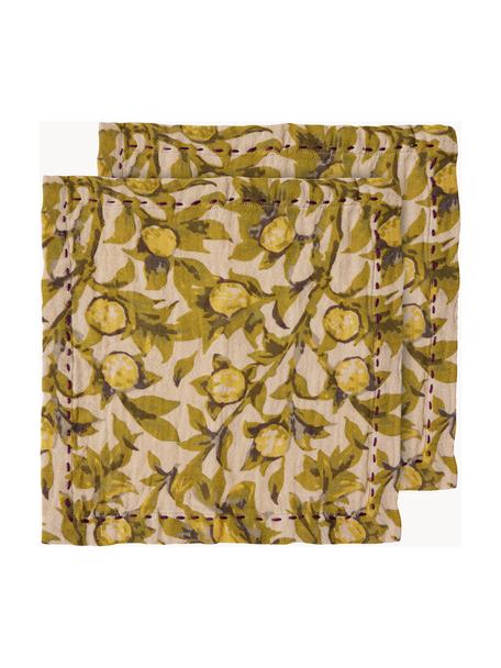 Servilletas Mediterranean, 2 uds., 100% algodón, Verde, amarillo, An 30 x L 30 cm