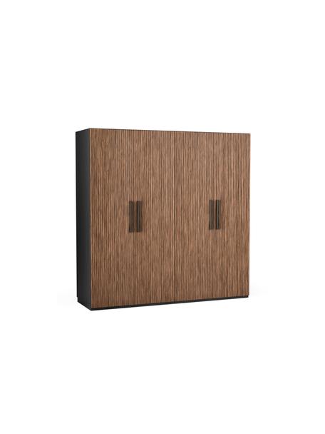Modularer Drehtürenschrank Simone, 200 cm Breite, mehrere Varianten, Korpus: Spanplatte, FSC-zertifizi, Walnussholz-Optik, Schwarz, Basic Interior, Höhe 200 cm