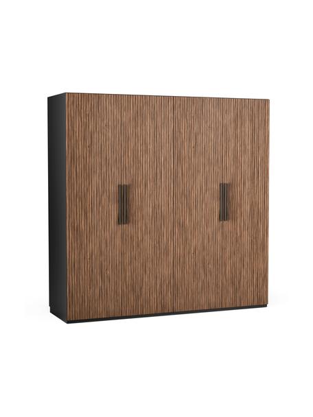 Armoire modulaire à portes battantes Leon, largeur 200 cm, plusieurs variantes, Aspect bois de noyer, noir, Basic Interior, larg. 200 x haut. 200 cm