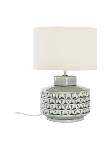 Lampada da tavolo piccola con base in ceramica Monica, Paralume: lino, Base della lampada: ceramica, Struttura: metallo, Beige, grigio, Ø 23 x Alt. 33 cm
