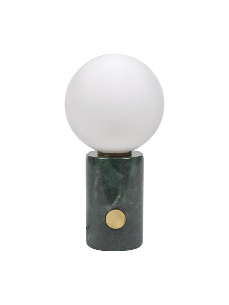 Kleine Nachttischlampe Lonela mit Marmorfuß, Lampenschirm: Glas, Lampenfuß: Marmor, Grüner Marmor, Weiß, Ø 15 cm x H 29 cm