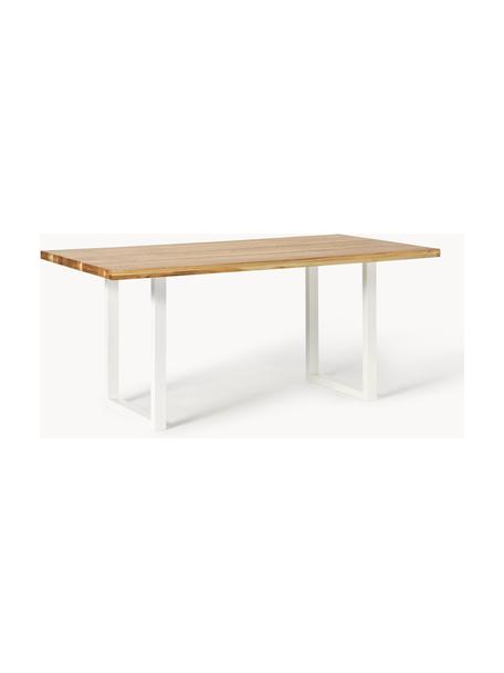 Mesa de comedor de madera de roble Oliver, diferentes tamaños, Tablero: madera de roble maciza ac, Patas: metal con pintura en polv, Madera de roble aceitado, blanco, An 140 x F 90 cm