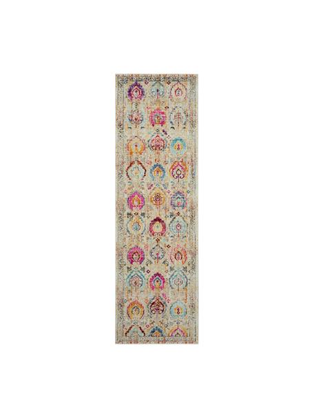 Laagpolige loper Kashan Vintage met gekleurde decoratie, Bovenzijde: 100% polypropyleen, Onderzijde: latex, Beige, multicolour, 60 x 175 cm