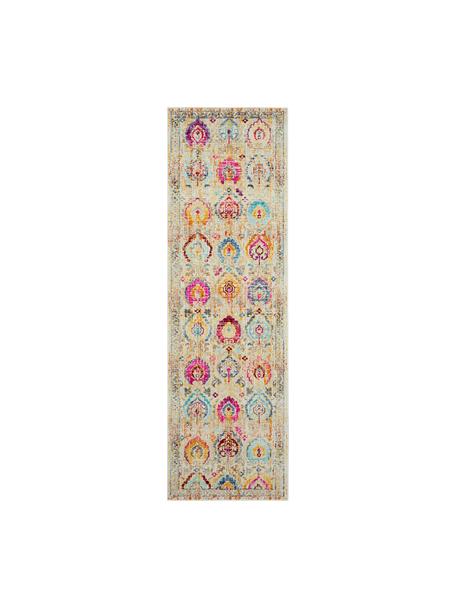 Niederflor-Läufer Kashan Vintage mit bunten Ornamenten, Flor: 100% Polypropylen, Beige, Mehrfarbig, B 60 x L 175 cm