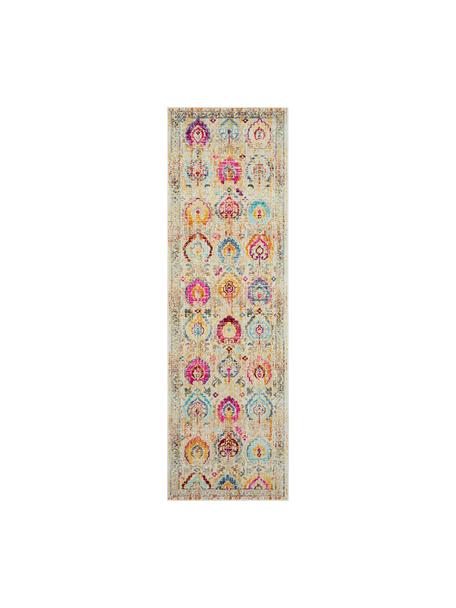 Niederflor-Läufer Kashan mit bunten Ornamenten, Flor: 100 % Polypropylen, Hellbeige, Bunt, B 61 x L 173 cm