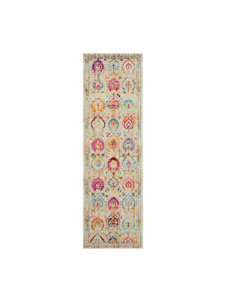 Passatoia a pelo corto con ornamenti colorati Kashan, Retro: lattice, Beige chiaro, multicolore, Larg. 61 x Lung. 173 cm