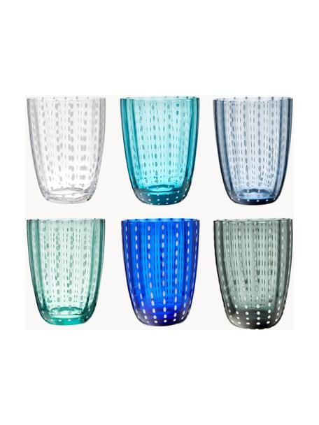 Set di 6 bicchieri con motivo in rilievo Kalahari, Vetro, Tonalità blu, Ø 9 x Alt. 11 cm