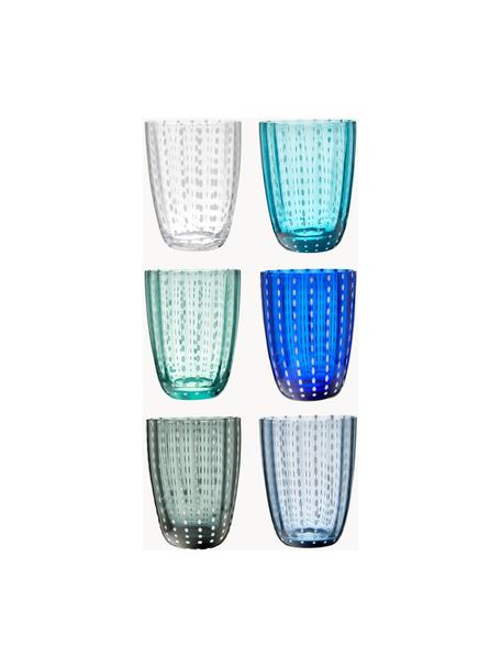 Set di 6 bicchieri con motivo in rilievo Kalahari, Vetro, Tonalità bluTonalità blu e turchesi, trasparente, Ø 9 x Alt. 11 cm, 300 ml