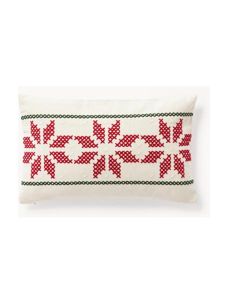 Vyšívaný povlak na polštář s vánočním vzorem Rebeca, 100 % bavlna, Tlumeně bílá, červená, zelená, Š 30 cm, D 50 cm
