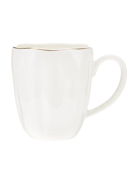 Mok Sali van porselein met goudkleurig rand en reliëf, 2 stuks, Porselein, Wit, Ø 9 x H 10 cm
