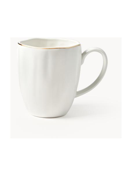 Tazas con relieves Sali, 2 uds., Porcelana esmaltado, Blanco con borde dorado, Ø 9 x Al 10 cm, 350 ml