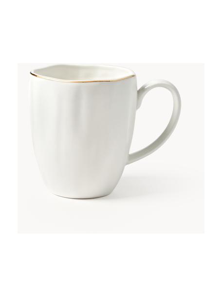 Tazza con rilievo Sali 2 pz, Porcellana, Bianco con bordo dorato, Ø 9 x Alt. 10 cm, 350 ml
