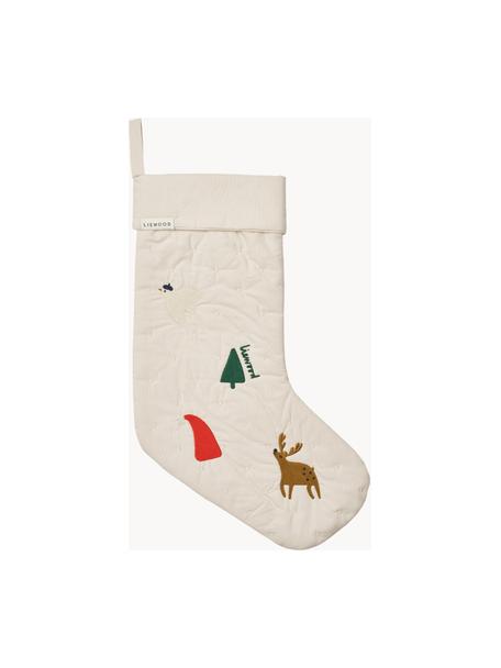 Chaussette de Noël Basil, Blanc cassé, multicolore, larg. 9 x long. 22 cm