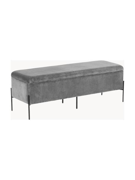 Fluwelen bank Harper met opbergruimte, Bekleding: katoenfluweel, Voet: gepoedercoat metaal, Fluweel grijs, zwart, B 140 x H 45 cm