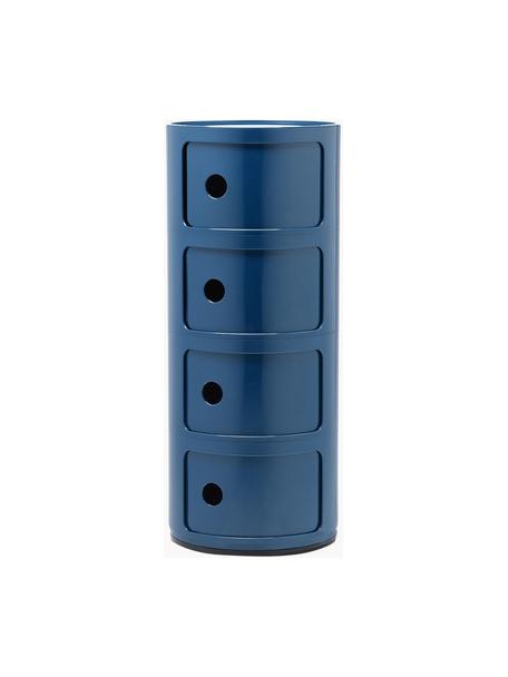 Contenitore di design con 4 cassetti Componibili, Plastica certificata Greenguard, Blu lucido, Ø 32 x Alt. 77 cm