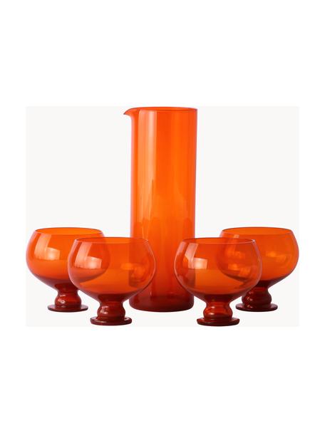 Karaffe Funky mit Gläsern, 5er-Set, Glas, Orange, Set mit verschiedenen Größen