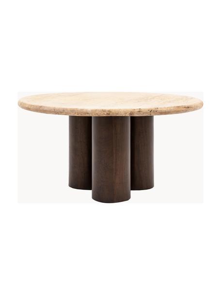 Runder Couchtisch Trevi mit Travertin-Tischplatte, Ø 75 cm, Tischplatte: Travertin, Gestell: Mangoholz, Mangoholz, Beige Travertin, Ø 75 cm