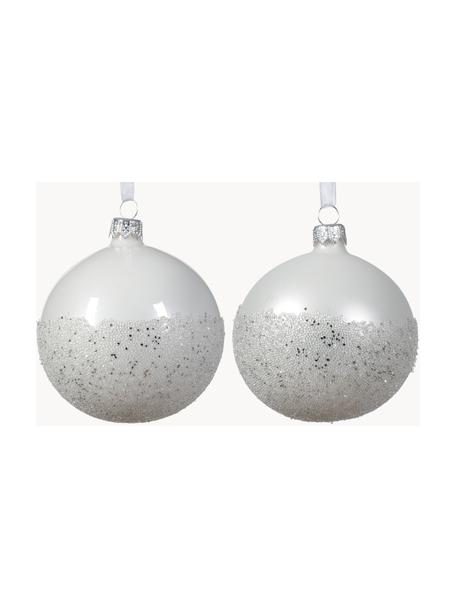 Boules de Noël Flossy, 6 élém., Verre, Blanc, Ø 8 cm