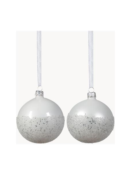 Kerstballen Flossy, set van 6, Glas, Wit, Ø 8 cm
