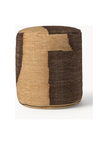 Pouf imbottito Forene, Seduta: 100% poliestere ottenuto , Struttura: acciaio verniciato a polv, Tessuto beige, marrone scuro, Ø 38 x Alt. 42 cm