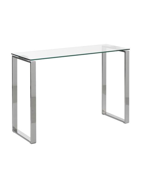 Consolle in vetro con struttura argentata Katrine, Struttura: metallo rivestito, Cromato, Larg. 110 x Alt. 76 cm
