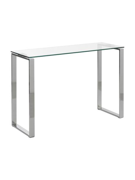 Consola de recibidor de vidrio Katrine, Estructura: metal recubierto, Estante: vidrio, Cromo, An 110 x Al 76 cm