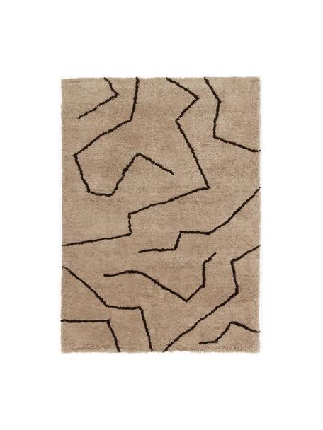 Handgetufteter Hochflor-Teppich Davin, Flor: 100% Polyester-Mikrofaser, Beige, Schwarz, B 120 x L 180 cm (Grösse S)