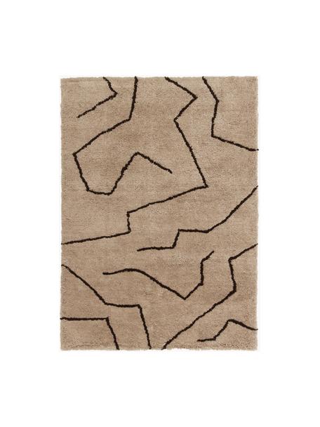 Tappeto a pelo lungo fatto a mano Davin, Retro: poliestere riciclato, Taupe, nero, Larg. 160 x Lung. 230 cm (taglia M)