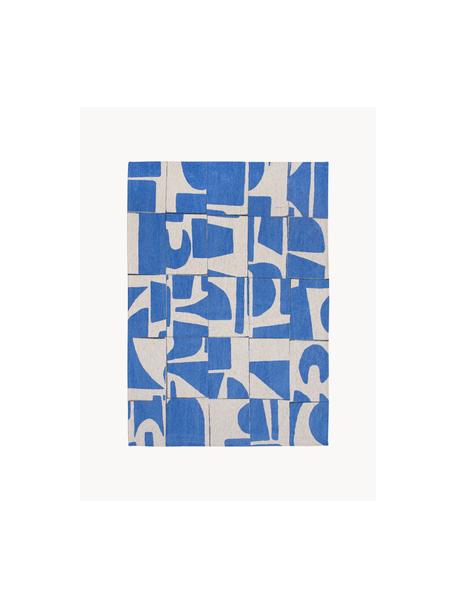 Alfombra con estampado gráfico Campanula, 100% poliéster, Azul, blanco crema, An 80 x L 150 cm (Tamaño XS)