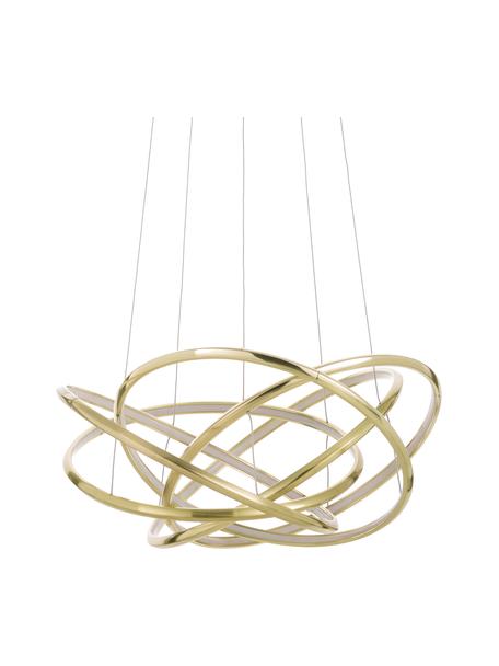 Grote LED hanglamp Saturn in goudkleur, Lampenkap: gepoedercoat aluminium, Diffuser: acryl, Baldakijn: vermessingd staal, Goudkleurig, Ø 72  x H 75 cm