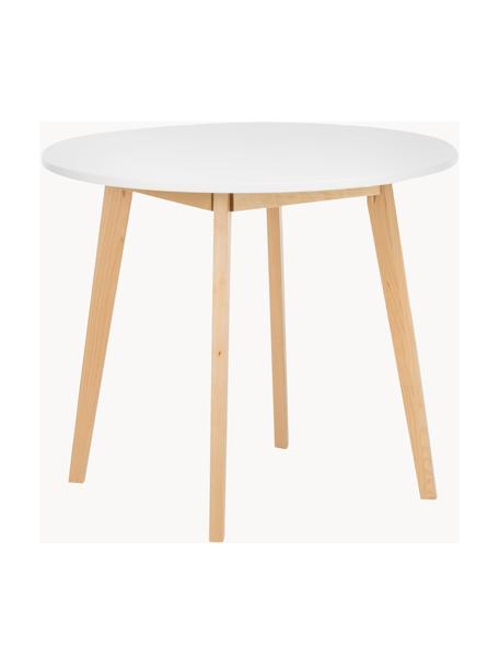 Mesa de comedor redonda Raven, Ø 90 cm, Patas: madera de abedul, Tablero: fibras de densidad media , Madera de abedul, blanco, Ø 90 cm