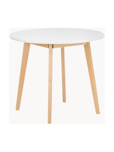 Petite table ronde scandinave Raven, Ø 90 cm, Bois de bouleau, blanc, Ø 90 cm