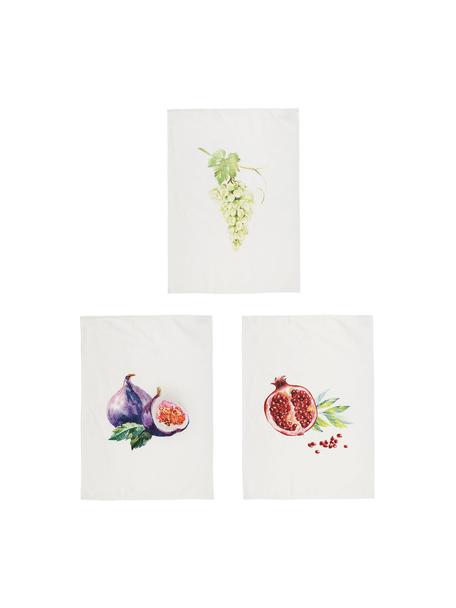 Set 3 strofinacci in cotone Fruits, 100% cotone, Bianco, multicolore, Larg. 50 x Lung. 70 cm