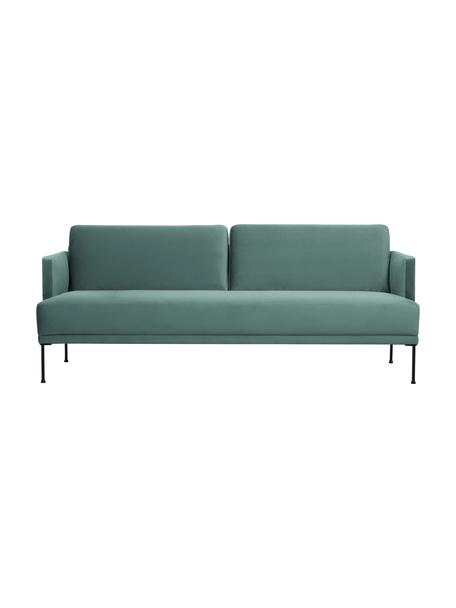Sofa z aksamitu  z metalowymi nogami Fluente (3-osobowa), Tapicerka: aksamit (wysokiej jakości, Stelaż: lite drewno sosnowe z cer, Nogi: metal malowany proszkowo, Jasnozielony aksamit, S 196 x G 85 cm