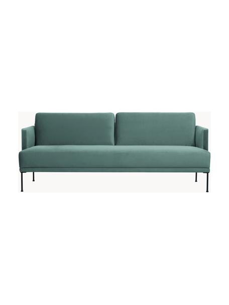Sofa z aksamitu Fluente (3-osobowa), Tapicerka: aksamit (wysokiej jakości, Stelaż: lite drewno sosnowe z cer, Nogi: metal malowany proszkowo, Petrol aksamit, S 196 x G 85 cm
