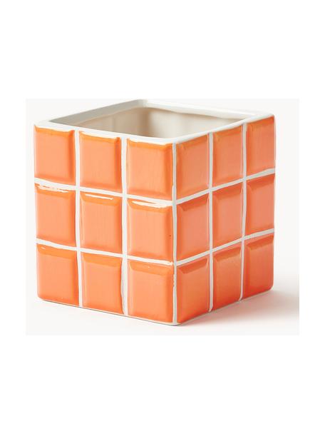 Petit cache-pot en pierre dolomite Tile, Dolomie, Orange, blanc, larg. 11 x haut. 11 cm