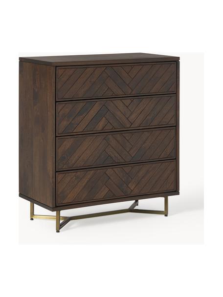 Cassettiera in legno di mango Luca, Struttura: metallo rivestito, Legno di mango, dorato, Larg. 90 x Alt. 100 cm