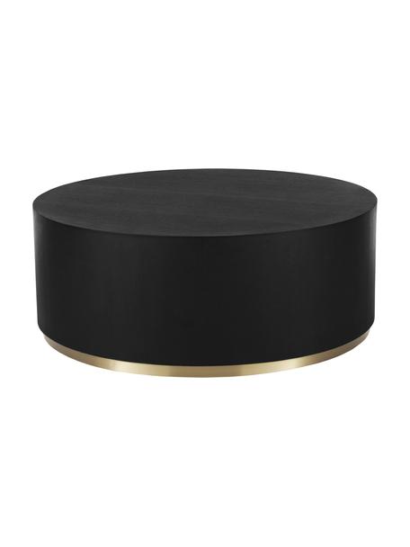 Tavolino rotondo nero da salotto XL Clarice, Nero, dorato, Ø 90 x Alt. 35 cm