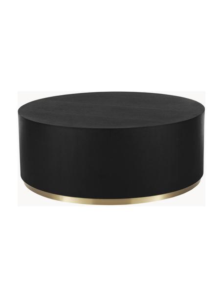 Ronde XL-salontafel Clarice, Frame: MDF met eikenhoutfineer, Voet: gecoat metaal, Zwart, goudkleurig, Ø 90 cm