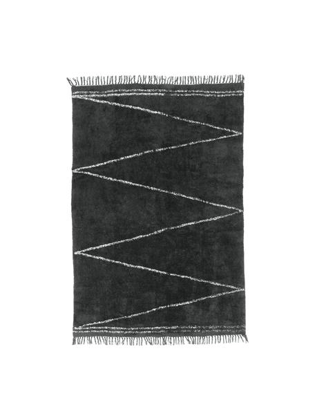 Alfombra artesanal de algodón con flecos Asisa, Negro, blanco, An 80 x L 150 cm (Tamaño XS)