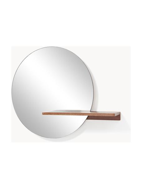 Kulaté nástěnné zrcadlo s dřevěnou policí Sandro, Tmavé dřevo, Š 75 cm, V 60 cm