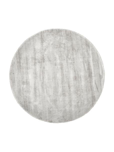 Rond viscose vloerkleed Jane in lichtgrijs-beige, handgeweven, Onderzijde: 100% katoen, Lichtgrijs, Ø 120 cm (maat S)
