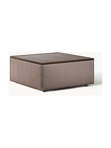 Sofa-Hocker Lennon aus Cord mit Stauraum, Bezug: Cord (92 % Polyester, 8 %, Tablett: Eichenholz, Spannplatte m, Gestell: Spanplatte, mitteldichte , Cord Taupe, dunkles Eichenholz, B 88 x T 88 cm